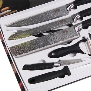 Jogo de Facas Preto para Churrasco Antiaderente Corte Navalha - 6 Peças