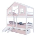 Ver imagem 2 de Beliche Casinha Sonhos com 02 Gavetas Rosa Kit Escada/ Escorregador Madeira Maciça Rosa/ Branco