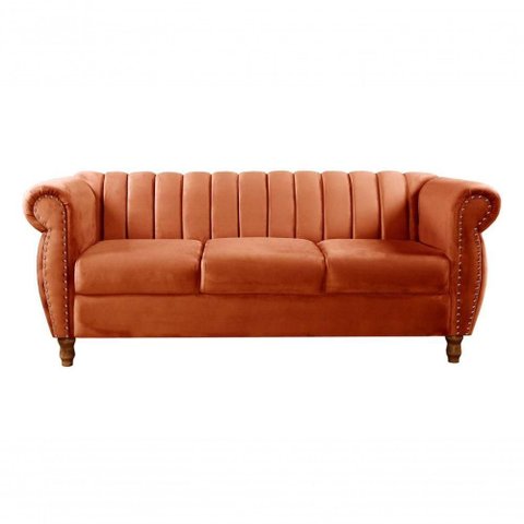 Sofá Realeza 3 Lugares 196cm Terracota Veludo Clássico Bella Decor