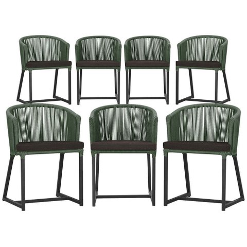 7 Cadeiras de Jantar Área Noronha em Alumínio com Pintura Preta Corda Náutica Estofado 9 Trama Origi