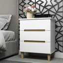 Ver imagem 5 de Mesa de Cabeceira 3 Gavetas MDF e Pés em Madeira Maciça Logan Yescasa Branco Hanover/Dourado