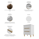 Ver imagem 4 de Mesa de Cabeceira 3 Gavetas MDF e Pés em Madeira Maciça Logan Yescasa Branco Hanover/Dourado