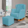 Poltrona Amamentação Balanço Descanso Helena com Puff Suede Azul Twdecora - 1