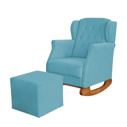 Poltrona Amamentação Balanço Descanso Helena com Puff Suede Azul Twdecora - 2