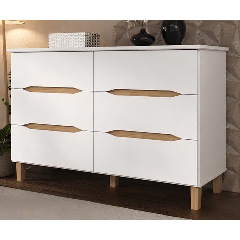 Cômoda para Quarto 6 Gavetas MDF Logan Yescasa Branco/Olmo