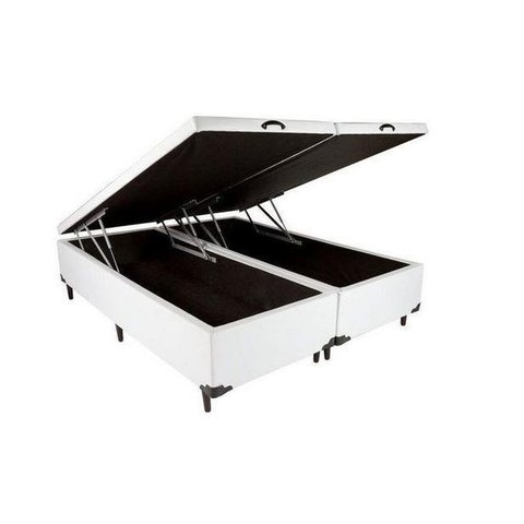 Cama Box Baú King Bipartido Sintético Branco Com Pistão A Gás