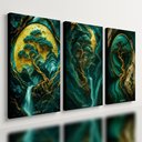 Ver imagem 1 de Kit 3 Quadro Decorativo Abstrato Jade Verde Dourado Efeito Qualidade Premium Luxo 40x28cm