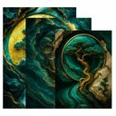 Ver imagem 4 de Kit 3 Quadro Decorativo Abstrato Jade Verde Dourado Efeito Qualidade Premium Luxo 40x28cm