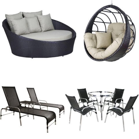 4 Cadeiras e Mesa, 2 Espreguiçadeiras, 1 Balanço e Chaise Preto