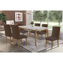 Ver imagem 1 de Conjunto Mesa Londrina c/ Tampo Madeirado c/ Vidro Canto Curvo 180x90cm e 6 Cadeiras Dakota Madeira