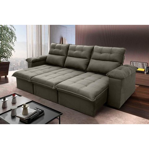 Sofá Retrátil/reclinável Verona 2,30m Suede Velut Tabaco C/ Molas no Assento - King House