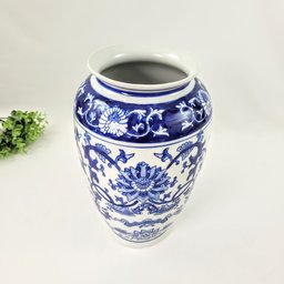 Vaso Porcelana Azul Branco Floral Clássico 30cm Decoração - 2