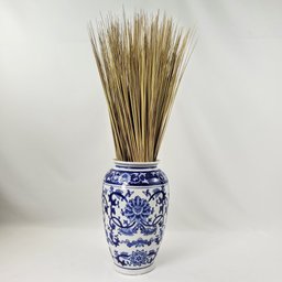 Vaso Porcelana Azul Branco Floral Clássico 30cm Decoração - 5