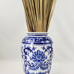Vaso Porcelana Azul Branco Floral Clássico 30cm Decoração - 6