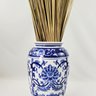 Vaso Porcelana Azul Branco Floral Clássico 30cm Decoração - 6