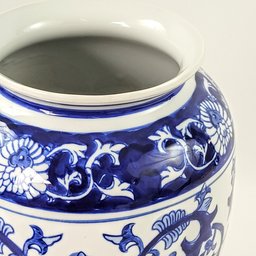 Vaso Porcelana Azul Branco Floral Clássico 30cm Decoração - 4