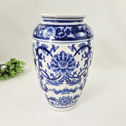 Vaso Porcelana Azul Branco Floral Clássico 30cm Decoração - 3