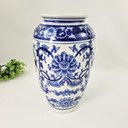Ver imagem 3 de Vaso Porcelana Azul Branco Floral Clássico 30cm Decoração