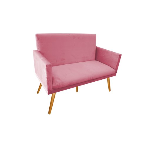 Namoradeira Nina Decorativa Suede Rose 2 Lugares Pés Madeira Mz Decor