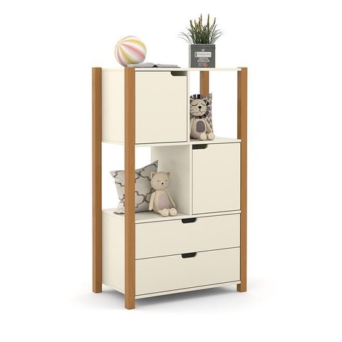 Armário Organizador Kids Liv com 2 Portas e 2 Gavetas Off White/Freijó - Matic Móveis