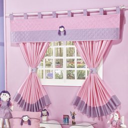 Cortina Infantil Little Girl para Varão Simples com Abraçadeiras - Rosa - 1