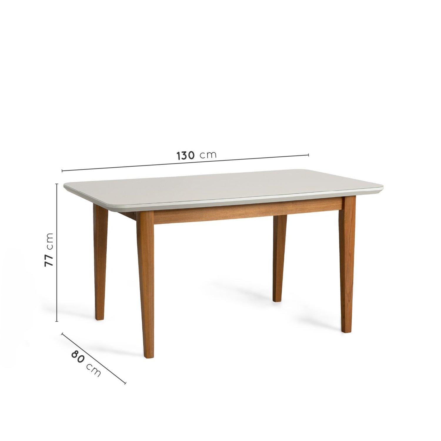 Mesa 4 Lugares Tampo Vidro e MDF 130cm Malmo Yescasa em Madeira Maciça Madeira/Offwhite