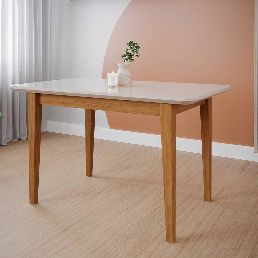 Mesa 4 Lugares Tampo Vidro e MDF 130cm Malmo Yescasa em Madeira Maciça Madeira/Offwhite