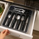 Ver imagem 5 de Porta Talher com Tampa 6 Divisórias Organizador de Gaveta para Utensílios de Cozinha