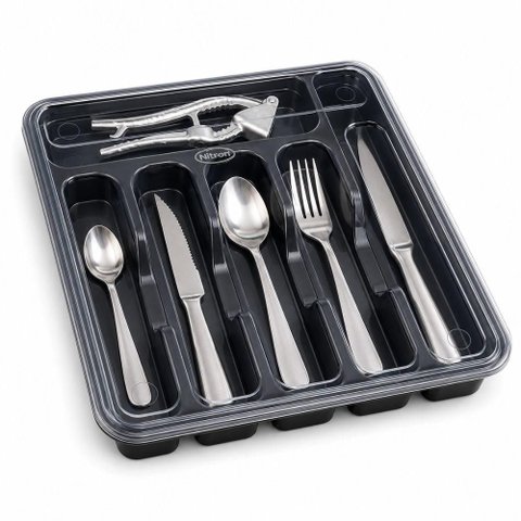 Porta Talher com Tampa 6 Divisórias Organizador de Gaveta para Utensílios de Cozinha