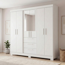 Ver imagem 1 de Guarda Roupa Casal com Espelho 6 Portas 3 Gavetas em MDF Select Branco New