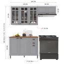 Ver imagem 3 de Cozinha Modulada 3 Peças Balcão com Tampo Armário Aéreo com Vidro 100% MDF Bari Cinza/Titanio Fosco