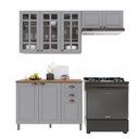 Ver imagem 2 de Cozinha Modulada 3 Peças Balcão com Tampo Armário Aéreo com Vidro 100% MDF Bari Cinza/Titanio Fosco