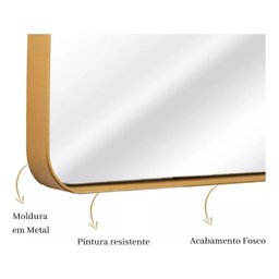 Espelho Retangular 70x50cm Moldura Alumínio Dourado - 4