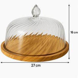 Boleira Rústica 27cm Madeira Teca Cúpula Plástica Porta Bolo Mesa Posta Zanline - 3