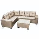 Ver imagem 1 de Sofá de Canto Florença 6 Lugares com Puff e Almofadas Soltas Tecido Linho União Cor Bege