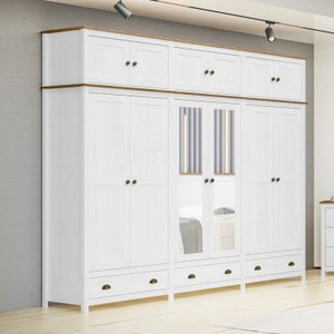 Guarda Roupa Madeira Maciça Bipartido 12 Portas C/ Espelhos:branco