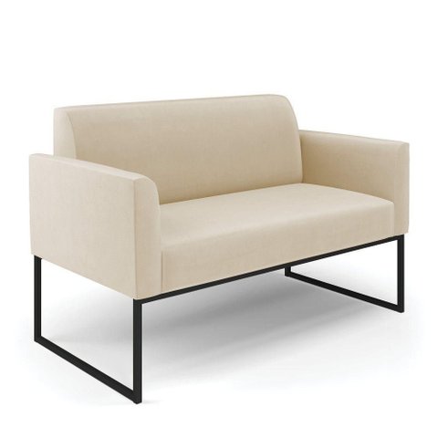 Sofá Namoradeira Base Industrial Preto Marisa Suede Bege