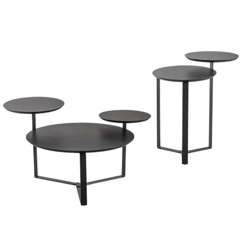 Kit Mesa de Centro e Mesa Lateral para Sala Pés Metálicos Dari A03 Nero Preto - Lyam Decor