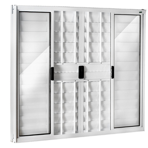 Janela Veneziana Alumínio Abertura Central 6 Folhas com Grade 120x120cm Branco Allo Esquadrias
