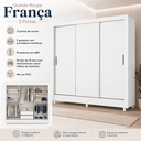 Ver imagem 4 de Guarda Roupa Casal França 171cm 3 Portas de Correr 2 Gavetas MDP Verniz Brilhante - Branco