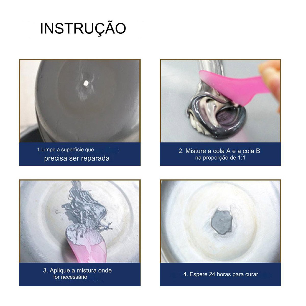 Super Cola Epoxi Metal Aço Aluminio Reparo Rachadura Multiuso Secagem Rapida Vazamento Ralos e Tonei - 4