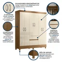Ver imagem 5 de Guarda Roupa Casal 6 Portas 2 Gavetas Flash Ii Amêndola Touch/Off White