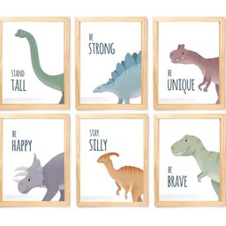 Quadro Infantil Dinossauro 6 Un A4 Vidro e Pendurador - 6