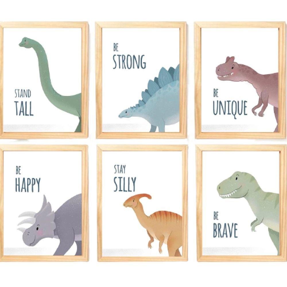 Quadro Infantil Dinossauro 6 Un A4 Vidro e Pendurador
