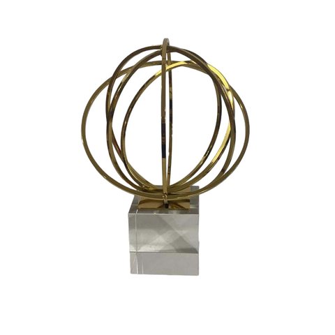 Peça Decorativa Globo Dourado com Base de Vidro 24cm 15047-pl