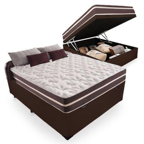 Cama Box Baú Casal + Colchão de Molas Prime Colchões Classic Superlastic 138x188x64 Marrom