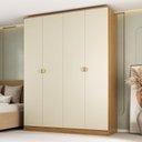 Ver imagem 1 de Guarda-Roupa Solteiro 100% MDF BP 4 Portas 2 Gavetas Brescia Marrom/Nogueira/Off White