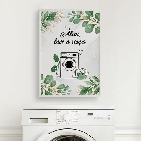 Quadro Alexa Lave A Roupa 45x34cm - com vidro:Madeira preta