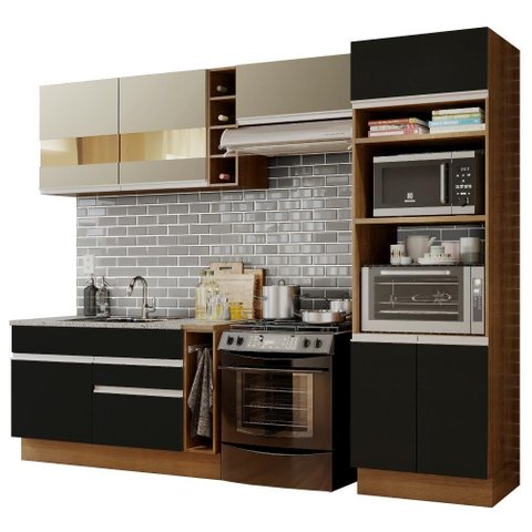 Cozinha Completa Cristal com Armário e Balcão Preto Madesa
