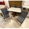 Conjunto de Mesa 120x90 Tampo de Vidro Mel/off White + 4 Cadeiras (escolha Cor do Assento) - 1